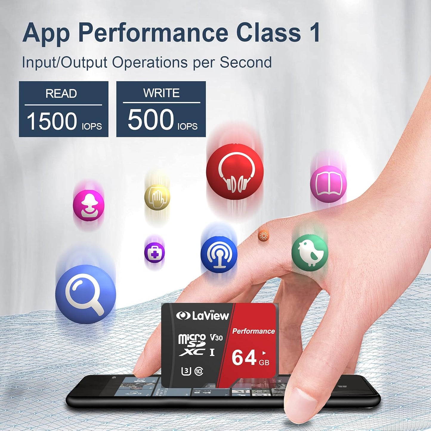 64GB Micro SD Card 2 Pack, Micro SDXC UHS-I Memory Card – 95Mb/S,633X,U3,C10, Full HD Video V30, A1, FAT32, High Speed Flash TF Card P500 for Computer with Adapter/Phone/Tablet/Pc