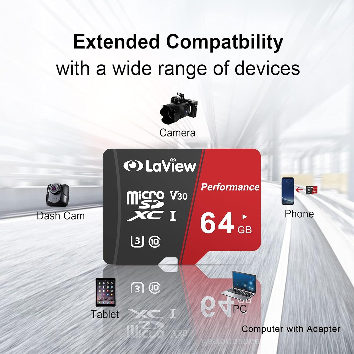64GB Micro SD Card 2 Pack, Micro SDXC UHS-I Memory Card – 95Mb/S,633X,U3,C10, Full HD Video V30, A1, FAT32, High Speed Flash TF Card P500 for Computer with Adapter/Phone/Tablet/Pc