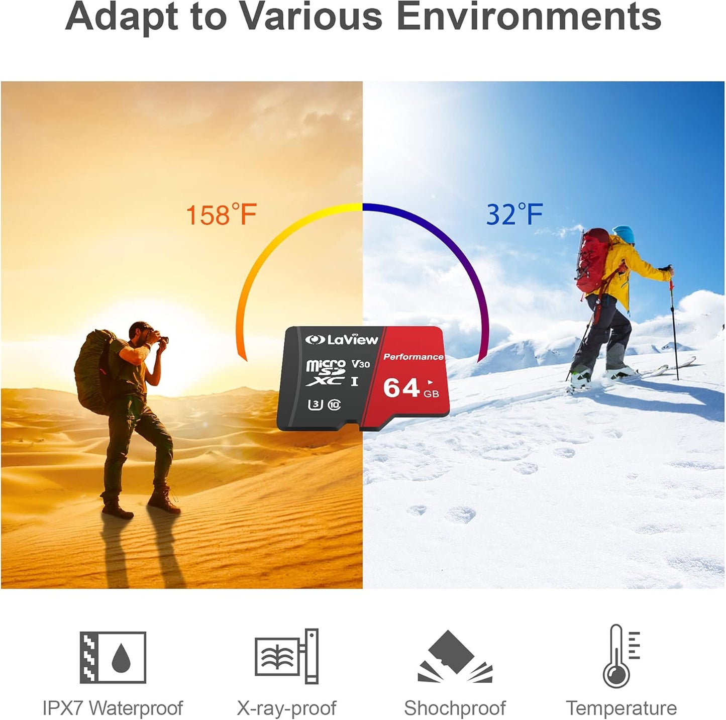 64GB Micro SD Card 2 Pack, Micro SDXC UHS-I Memory Card – 95Mb/S,633X,U3,C10, Full HD Video V30, A1, FAT32, High Speed Flash TF Card P500 for Computer with Adapter/Phone/Tablet/Pc