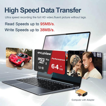 64GB Micro SD Card 2 Pack, Micro SDXC UHS-I Memory Card – 95Mb/S,633X,U3,C10, Full HD Video V30, A1, FAT32, High Speed Flash TF Card P500 for Computer with Adapter/Phone/Tablet/Pc