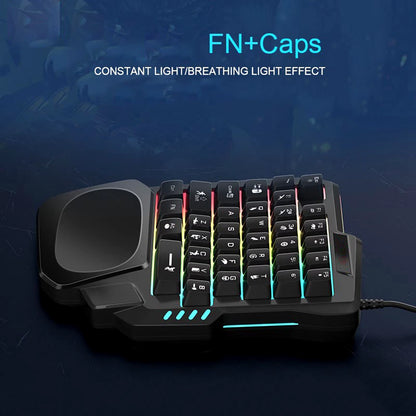 Gaming Keyboard Rainbow Backlit Small 35-Key One-Handed Controller Lightweighted Wrist Rest Gaming Keypad for Gamer Video Gaming